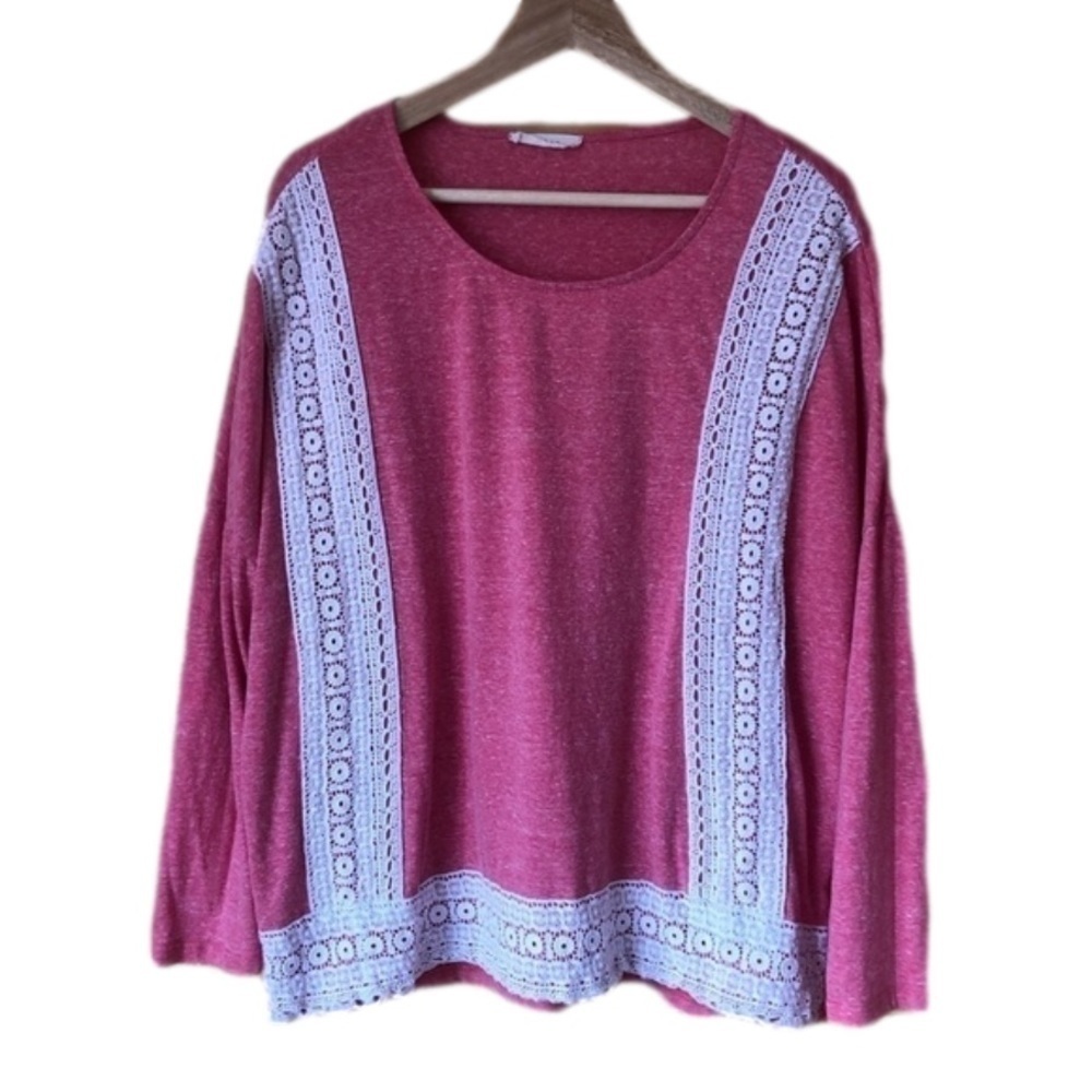 𝅺ENTRO spacedye crochet lace trim boho top size L